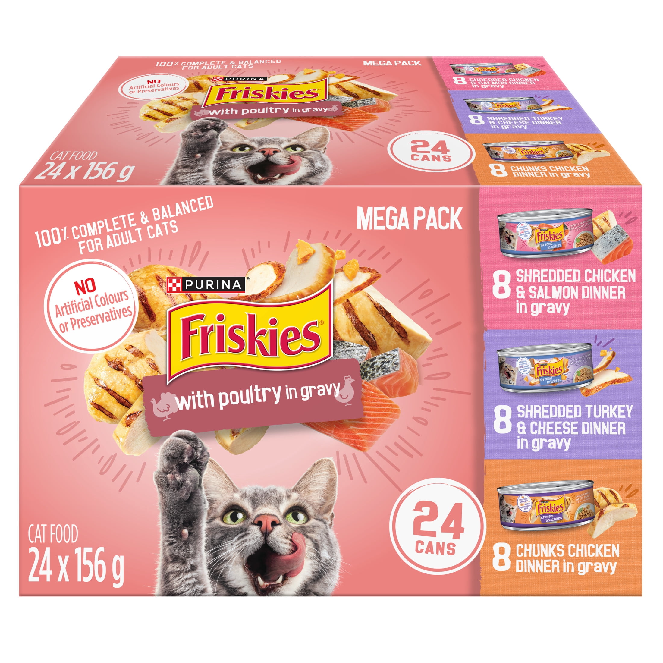 Friskies With Poultry in Gravy Variety Pack, Wet Cat Food 24 x 156 g