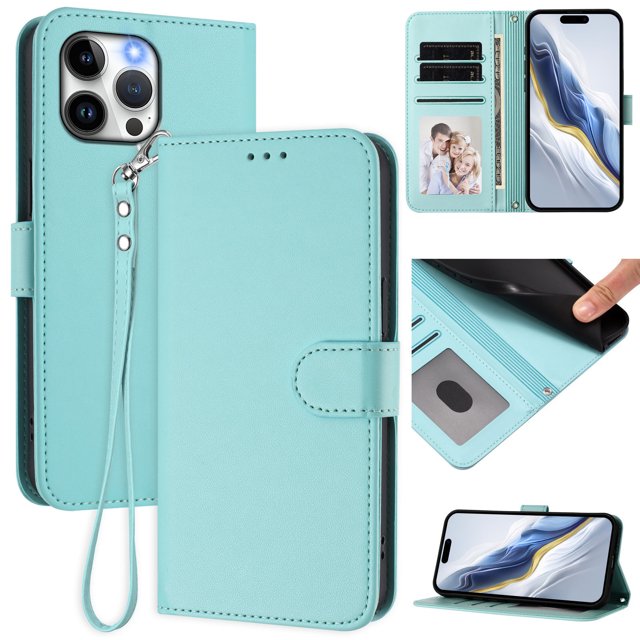 GANGXUN Wallet Case for iPhone 13 Pro Max – Magnetic Closure, RFID Blocking, Wrist Strap, Wireless Charging Compatible