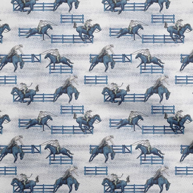 oneOone Polyester Spandex Teal Blue Fabric Cowboy Craft Projects Decor Fabric Printed By The Yard 56 Inch Wide