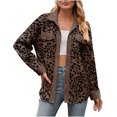 thumbnail image 1 of PEZHADA Womens Shacket Jacket New Leopard Print Button Long Sleeve Jacket Shirt Coat with Pocket Brown, 1 of 6