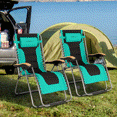 thumbnail image 3 of Gymax 2PCS Folding Chair Padded Lounge Chair w/ Beech Armrests Turquoise, 3 of 10