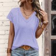 thumbnail image 2 of Birdeem Women Casual Patchwork Lace Solid Short Sleeve V-Neck Tops, 2 of 6