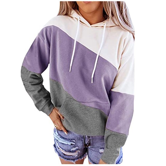 Pompotops Mode Femme Rayé Imprimé à Capuche Manches Longues Ample Chandail en Molleton Décontracté