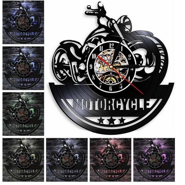 Dvkptbk Clocks Vinyl Record Wall Clock Motorcycle Shape Retro Nostalgic Wall Clock Home Decor on Clearance