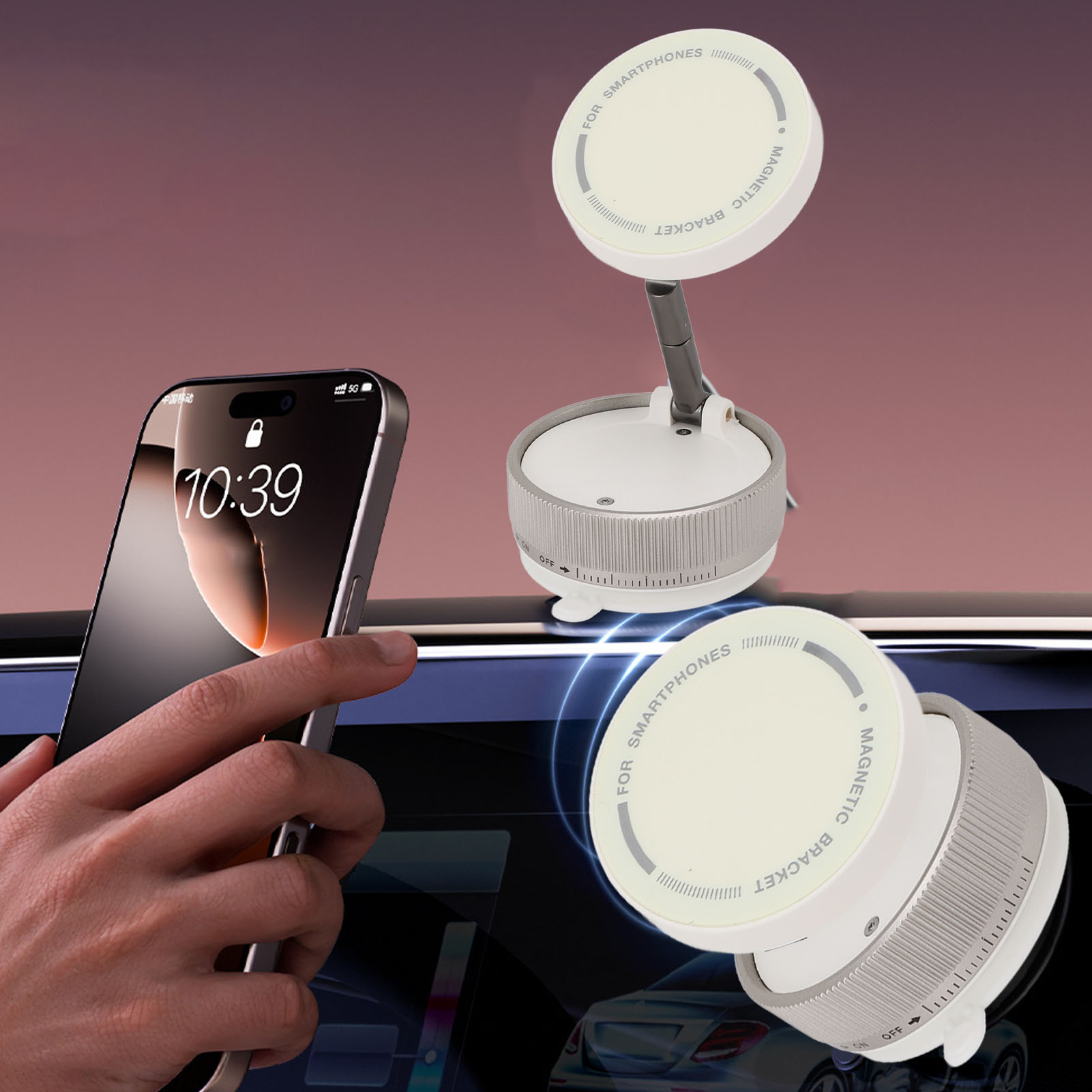 Car Phone Holder Magnetic, Height Adjustable FoldableVacuum Suction Cup Phone Mount, Stick Anywhere, 360 Rotation Cell Phone Holders Phone Stand