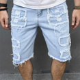 thumbnail image 2 of Cargo Jeans for Men Men's Breathable Ripped Stretch Personality Splash Ink Trend Quarter Jeans Jeans Homme Blue M, 2 of 4