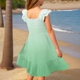 thumbnail image 5 of MIASHUI Robe d'Écolière pour Filles à Manches Volantées, Extensible, Ligne A Évasée, Vert Pâle, 4-5 Ans, 5 of 5