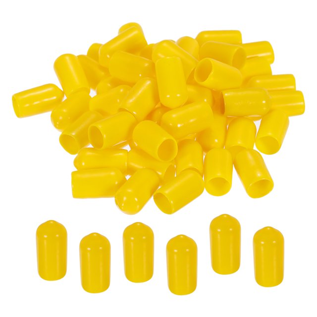 Unique Bargains 50 Pcs Capuchons d'Extrémité en Caoutchouc 8 mm Couvercle PVC Vinyle Protecteur de Filetage de Vis Capuchons Ronds pour Tablette en Fil Jaune