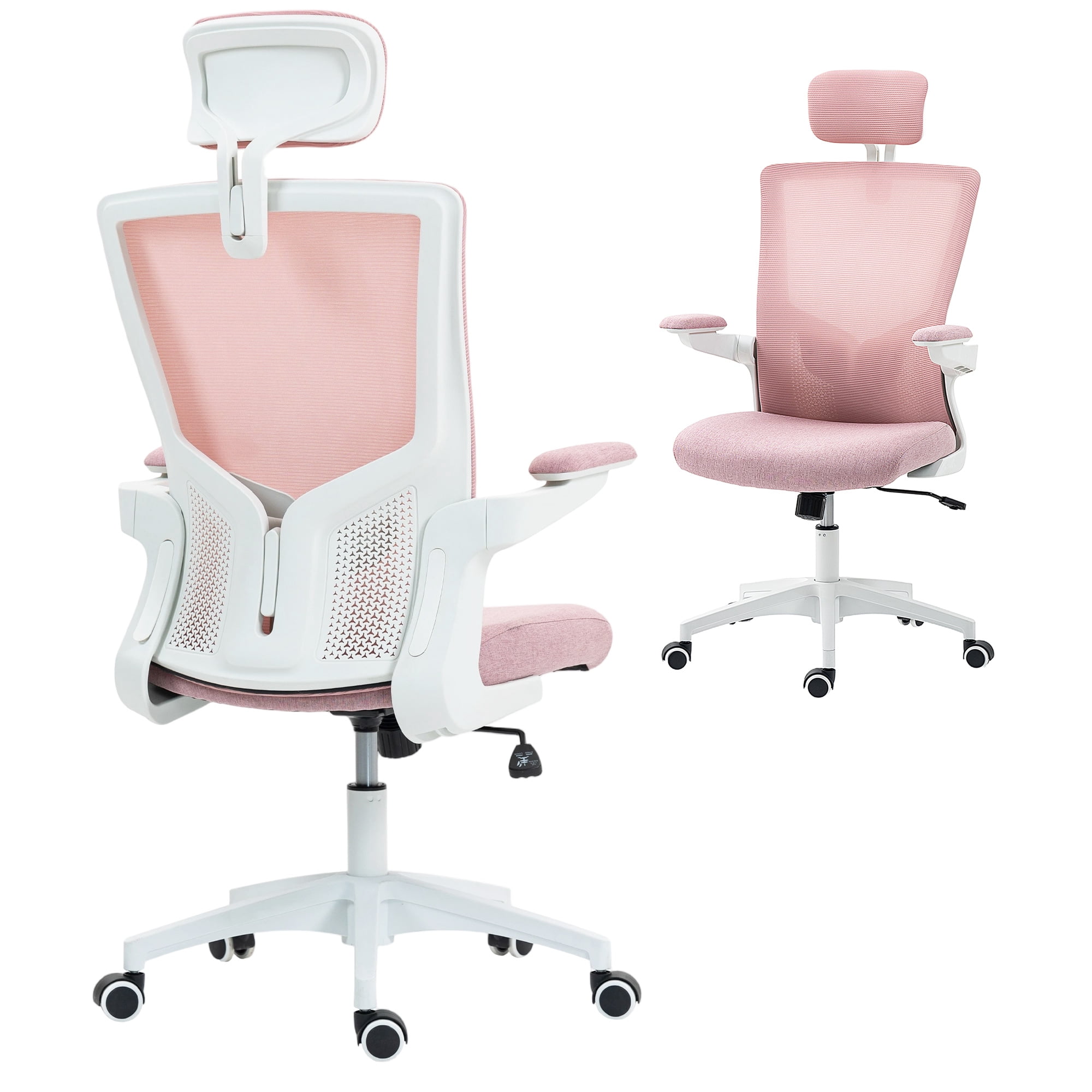HOMCOM Ergonomic Office Chair, Desk Chair with Adjustable Headrest, Pink