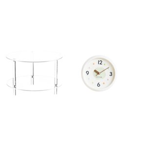 Siruishop Clear Acrylic Side Table with Modern Wall Clock Compact End Table for Drink NightStand Bedside Furniture Easy Assembly Quiet Large Numerals Decorative for Living Room Bathroom Home