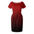 thumbnail image 3 of Robe d'Été pour Femme à Dégradé, Taille Resserrée, Col Rond, Manches Courtes, Robe Midi, Robes pour Femmes Invitées de Mariage en Liquidation, 3 of 4