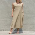 thumbnail image 4 of Robe Débardeur Décontractée en Coton et Lin pour Femmes avec Poches Maxi, Couleur Unie, Robe Bohème, 4 of 9