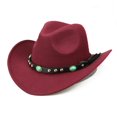 thumbnail image 1 of Jazz Cap Wide Brim Cowboy Style Rivet Roll Up Solid Color Fedora Hat Dress Up Accessory Hat, 1 of 8
