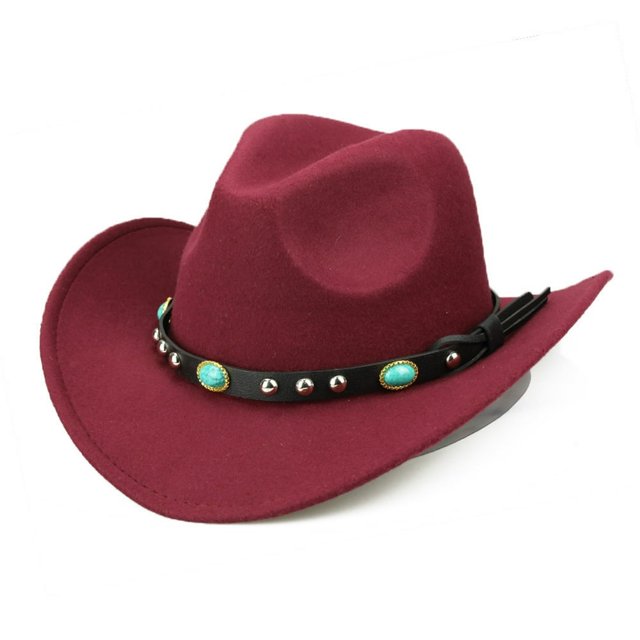 Jazz Cap Wide Brim Cowboy Style Rivet Roll Up Solid Color Fedora Hat Dress Up Accessory Hat