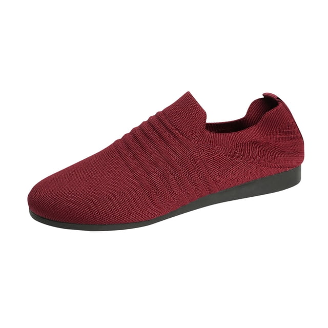 Wine Women'S Slip On Shoes Mesh Breathable Low Top Flat Heel Comfortable Footwear Suitable For Spring Summer Work And Daily Activities Size 36