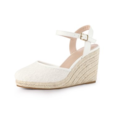 BLISSFUL STEP Women's Espadrille Platform Closed Toe Lace Wedge Heel Sandals 6