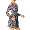 thumbnail image 4 of INSPIRE CHIC Women's Leopard Long Sleeve Smock Layered Ruffle Hem Dress, 4 of 7