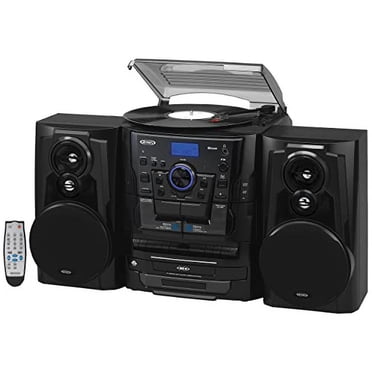 JENSEN Système Stéréo à Tablette avec Bluetooth, Plateau Tournant, Changeur 3 CD et Double Cassette