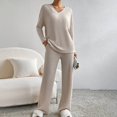thumbnail image 1 of Ensembles de Survêtements pour Femmes Manches Longues Col Rond Haut Pantalon Large Ensemble Deux Pièces avec Poches Beige TTG, 1 of 8