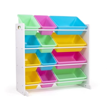 Humble Crew Pastel Toy Storage Organizer with 12 Plastic Storage Bins, White/Pink/Blue/Green/Yellow