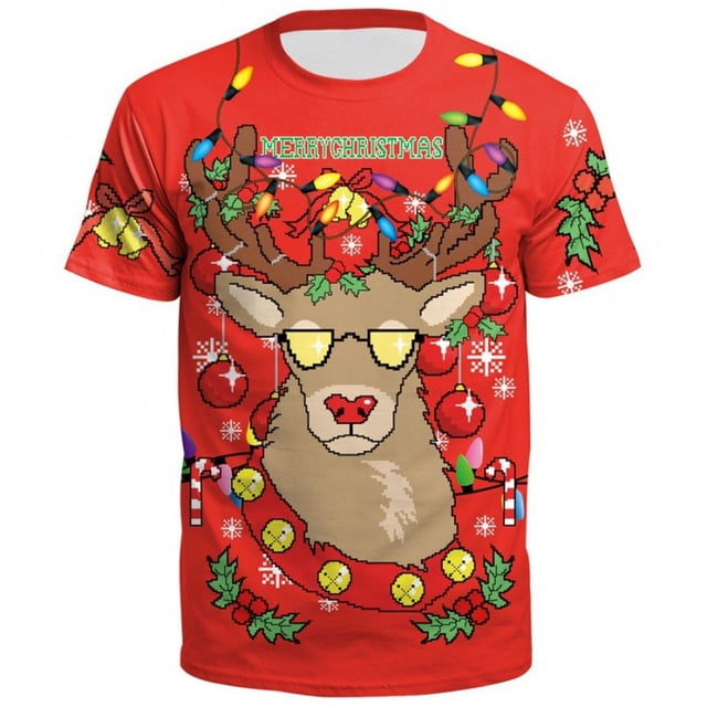 LUOGENLI T-shirts pour Homme pour Hommes de Noël à Manches Courtes Col Rond T-Shirt pour Hommes et Femmes T-shirts pour Hommes T-shirts Graphiques T-shirts Vintage de la Saint-Patrick Rouge TG