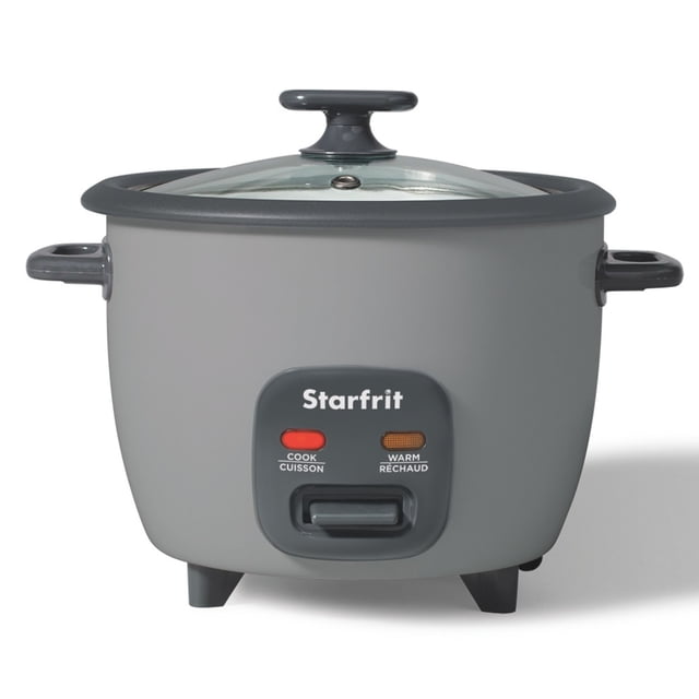 Starfrit Cuiseur à Riz Électrique de 10 Tasses en Gris avec Casserole Antiadhésive en Céramique Sans PFAS, Commande en une Étape avec Voyants Indicateurs de Cuisson et de Maintien au Chaud, Couvercle en Verre transparent avec Poignée Noire, et Poignées Latérales, Convient pour Cuire du Riz, des grains et Cuire à la Vapeur des Légumes et des Protéines.