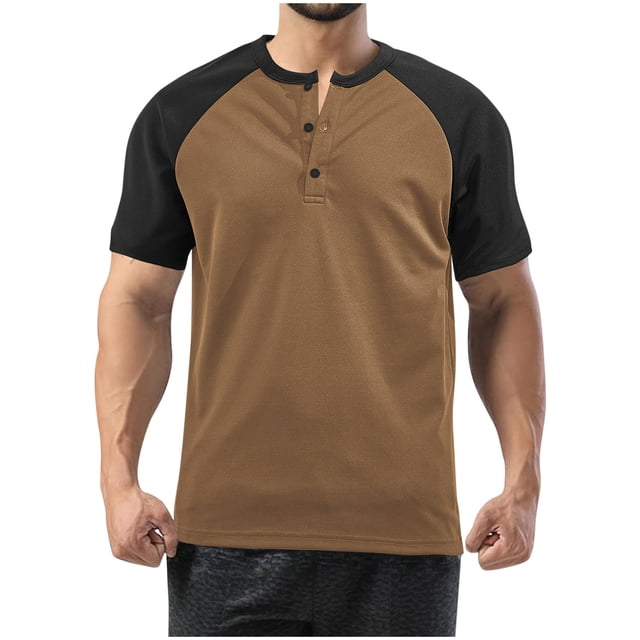 Mens Basketball Shirts Summer Breathable Henley Shirts Color Blocked Loose Fit Athletic Top Button Up Basic T-Shirts ,S-3XL