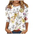 thumbnail image 1 of Pisexur Womens Hauts Mode Imprimé Floral T-Shirts Décontractés Col Rond Manches 3/4 Tee Tops Tendance Blouses Été Automne, 1 of 4