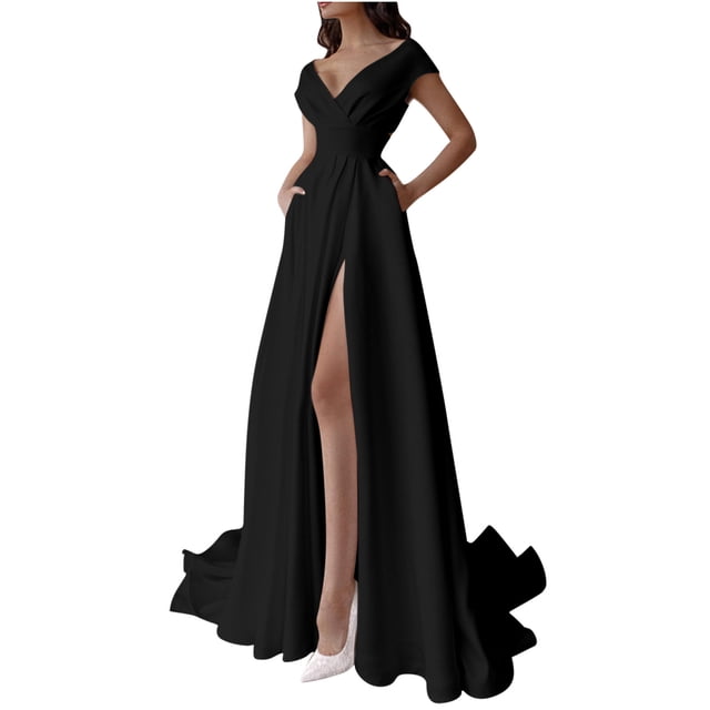 Cameland Robe Longue Formelle pour Femme, Aguichant, Mode, Ajustée, de Soirée, à Col en V, Couleur Unie, pour Passer la Vadrouille
