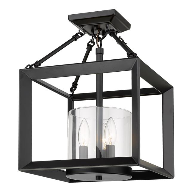 Golden Lighting 2073-SF BLK-CLR Smyth Lampe de Plafond Semi-Renversée, Noir Mat