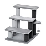 PawHut 3 Steps Cat Stairs, Small Cat Tree with Toy, 17.5" x 15.5" x 19"