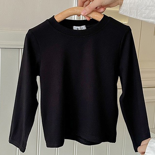 RXIRUCGD Chemise de Base Décontractée pour Enfants 1-12 Ans Manches Longues Col Rond (Noir, Taille : 3-5 Ans)