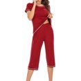 thumbnail image 3 of AherBiu Ensembles de Pyjama à Manches Courtes pour Femmes, Hauts à Col Ras du Cou avec Pantalons Capri, Tenue de Nuit 2 Pcs Confortable, 3 of 6