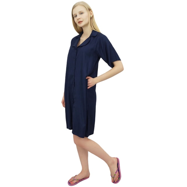 Bimba Robe de Nuit Demoiselle d'Honneur pour Femme à Manches Courtes, Chemise Bordeaux avec Poches-6