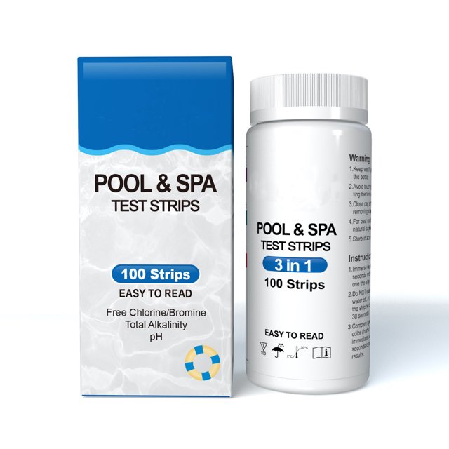 Pool and Spa Test Strips - Quick and Accurate Pool Test Strips - 3-1 Pool Test Kit - 100 Bromine, pH, Chlorine Test Strips - 100 Water Test Strips