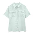 thumbnail image 1 of Timegard Cotton Linen Tops for Women Short Sleeve Button down Shirts Solid Color Casual Tops with Pockets, 1 of 7