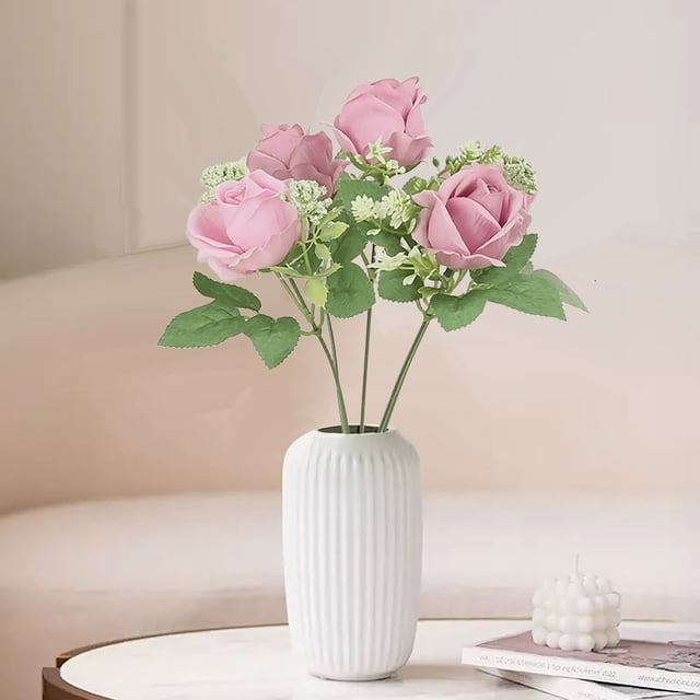 Vaidha Bouquet Simulé de Fleurs de Décoration Intérieure Bouquet de Roses Simulées Petits Guidons de Roses