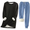 thumbnail image 1 of Pisexur Ensembles 2 Pcs pour Femmes Ensembles de Pyjama en Molleton Chaud pour Femmes 2 Pcs Chandail à Col Rond Pantalon de Pyjama Ample Vêtements de Détente Décontractés Tenues d'Hiver Surdimensionnées Grande Taille P-5TG, 1 of 2