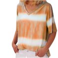 thumbnail image 2 of CEHVOM T-Shirt Dégradé pour Femmes, Col en V, Manches Courtes, Décontracté, 2 of 6