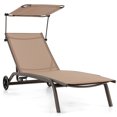 thumbnail image 1 of Topbuy Chaise Longue d'Extérieur Chaise de Bronzage Mobile avec 6 Positions Inclinables Auvent Réglable Pare-Soleil Porte-Gobelet et Roues, 1 of 8