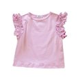 thumbnail image 1 of Sunnyoo T-Shirt en Coton à Manches à Volants pour Filles, Couleur Unie, Décontracté, Col Ras du Cou, 1 of 2