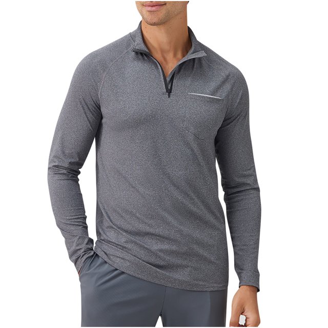RXIRUCGD Chemise Décontractée à Manches Longues pour Hommes, Couleur Unie, Col Rabattu avec Fermeture Éclair, Gris, Taille : TG