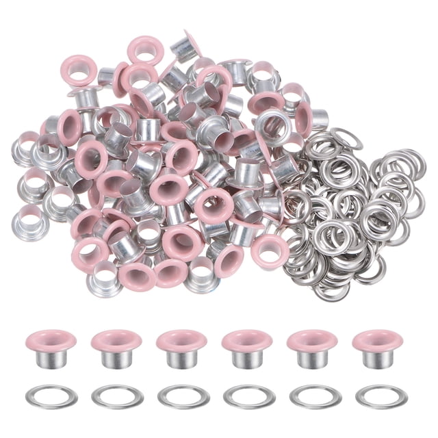 Unique Bargains 100PCS Grommets Eyelets 1/4 Inch (6mm) ID Hole Metal Self Backing Eyelet with Washers for Leather Pink