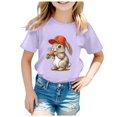 thumbnail image 4 of PMVFHDE Tenue de Pâques pour Filles T-Shirt Graphique de Pâques / Imprimé Lapin & Œuf Manches Courtes Col Rond / Tee-Shirt en Coton Doux pour Tout-Petit / Tenue Décontractée Printemps Été Violet, 3-4 Ans, 4 of 4