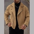 thumbnail image 2 of Dagegui Short Coats for Men Stylish Notch Lapel Zip Up Peacoat Solid Color Business Work Outwear Fall Clothes Khaki S, 2 of 4