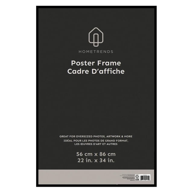 Hometrends Basic Poster Frame 22x34in in black with a lightweight plastic frame and acrylic front, designed for oversized photos, artwork, and posters sized 22 by 34 inches (56 by 86 cm), suitable for vertical or horizontal hanging.