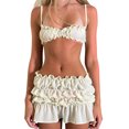 thumbnail image 1 of Gupgi Women's 2 Piece Solid Color Spaghetti Strap Frills Sleeveless Cami Tops Ruched Mini Skirts, 1 of 7