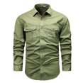 thumbnail image 3 of RXIRUCGD Cardigan Blouse Mode Décontractée pour Hommes Col Rabattu Poches Boutons, Vert Armée, Taille : 2TG, 3 of 6