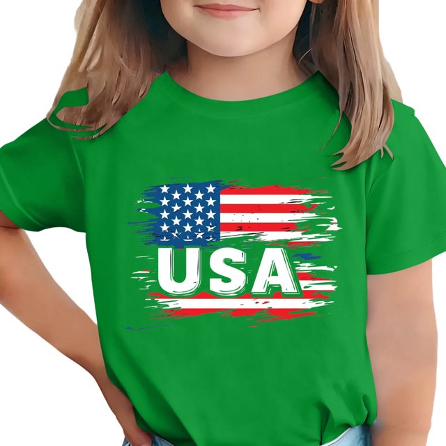 T-Shirt pour Enfants, Imprimé de la Fête de l'Indépendance à Manches Courtes et Col Rond, Haut Décontracté et Polyvalent pour Garçons et Filles de 3 à 15 Ans