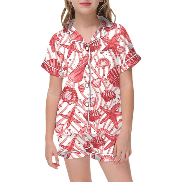 MIASHUI Ensemble de Pyjamas pour Filles Ensemble Deux Pièces Imprimé Graphique Garçons Chemise de Nuit à Manches Courtes, Rose, 12-13 Ans